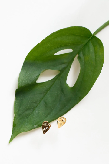 Monstera Adansonii Metal Stud Earrings