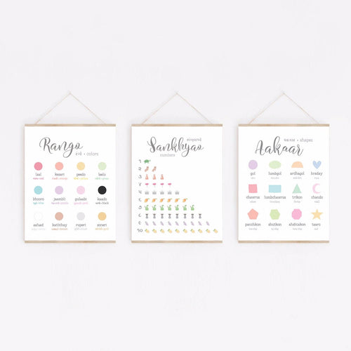 Bilingual Posters: Colors, Shapes, Numbers • Gujarati | Hindi