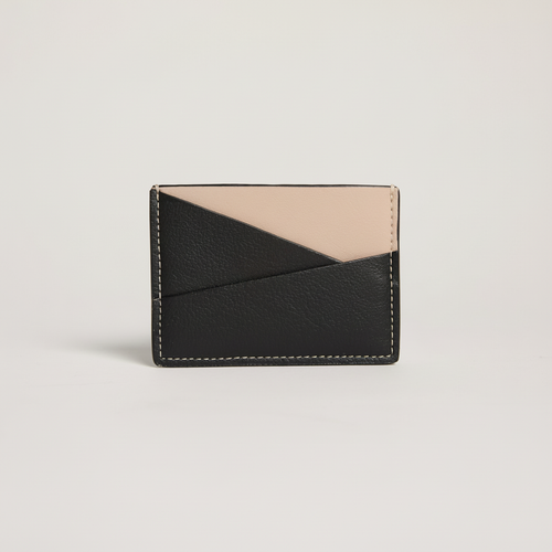 Gala Puzzle Cardholder (Black / Cream) on clean warm ivory background, zero shadows, no logos — CULTR editorial product photo
