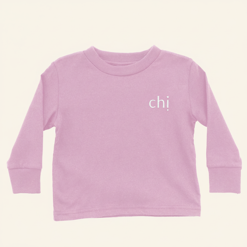 Chị | Older Sister Long Sleeve Shirt (Toddler) on ivory background