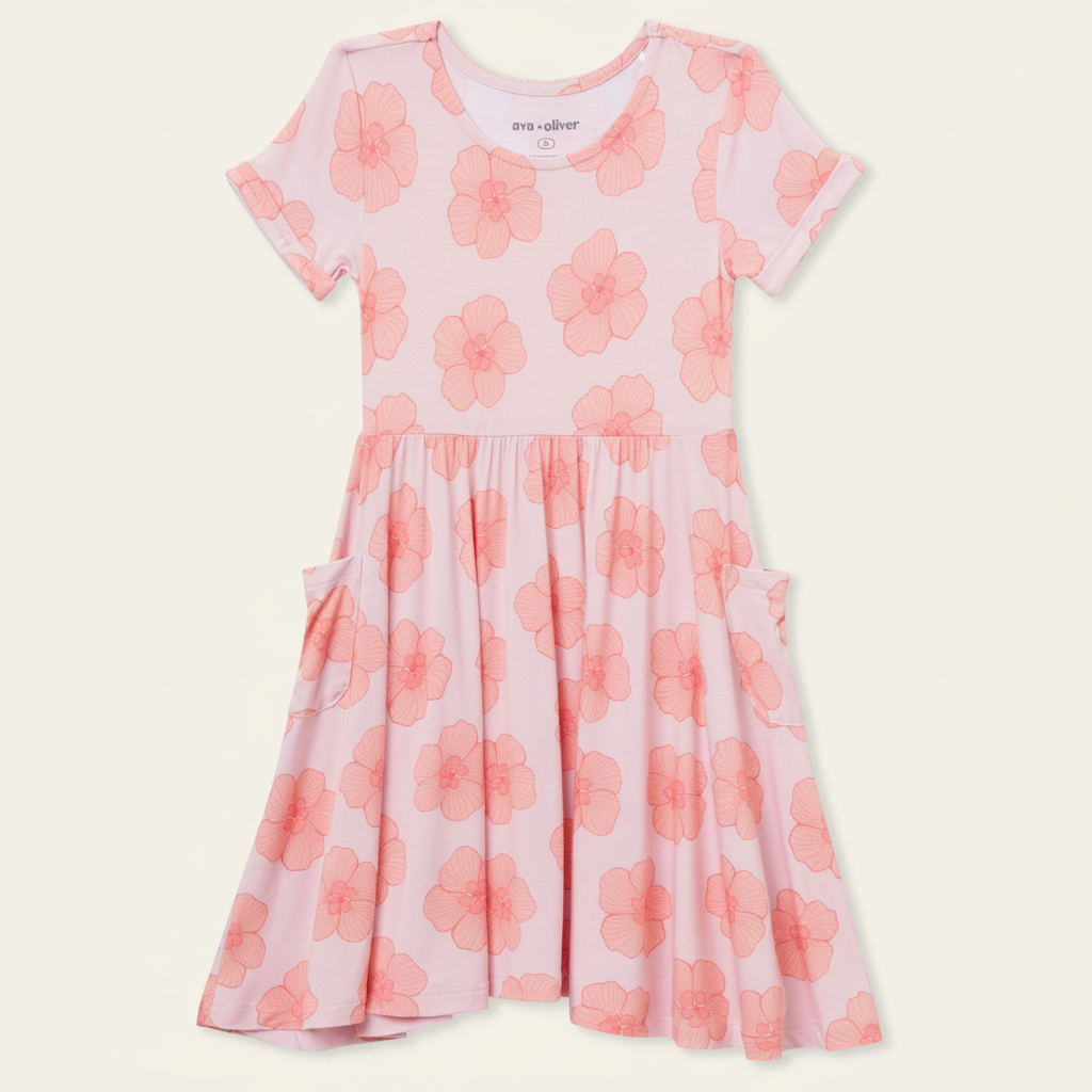 Pocket Dress flat lay on clean warm ivory background, zero shadows — CULTR editorial product photo