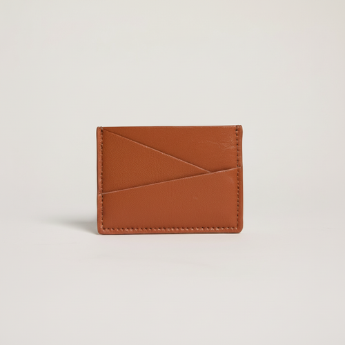 Gala Puzzle Cardholder (Brown) on clean warm ivory background, zero shadows, no logos — CULTR editorial product photo