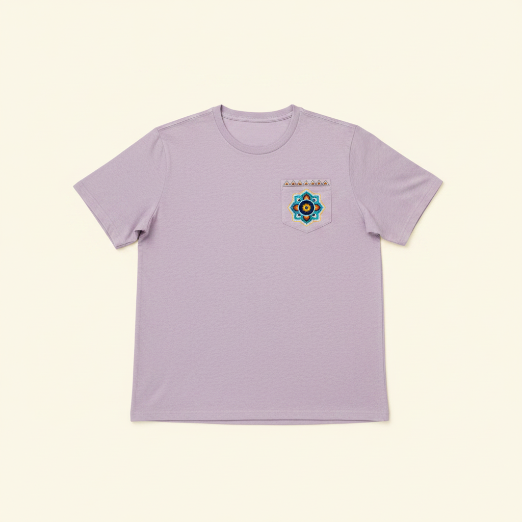 Adult Short Sleeve Pocket Tee – Purple Rangoli