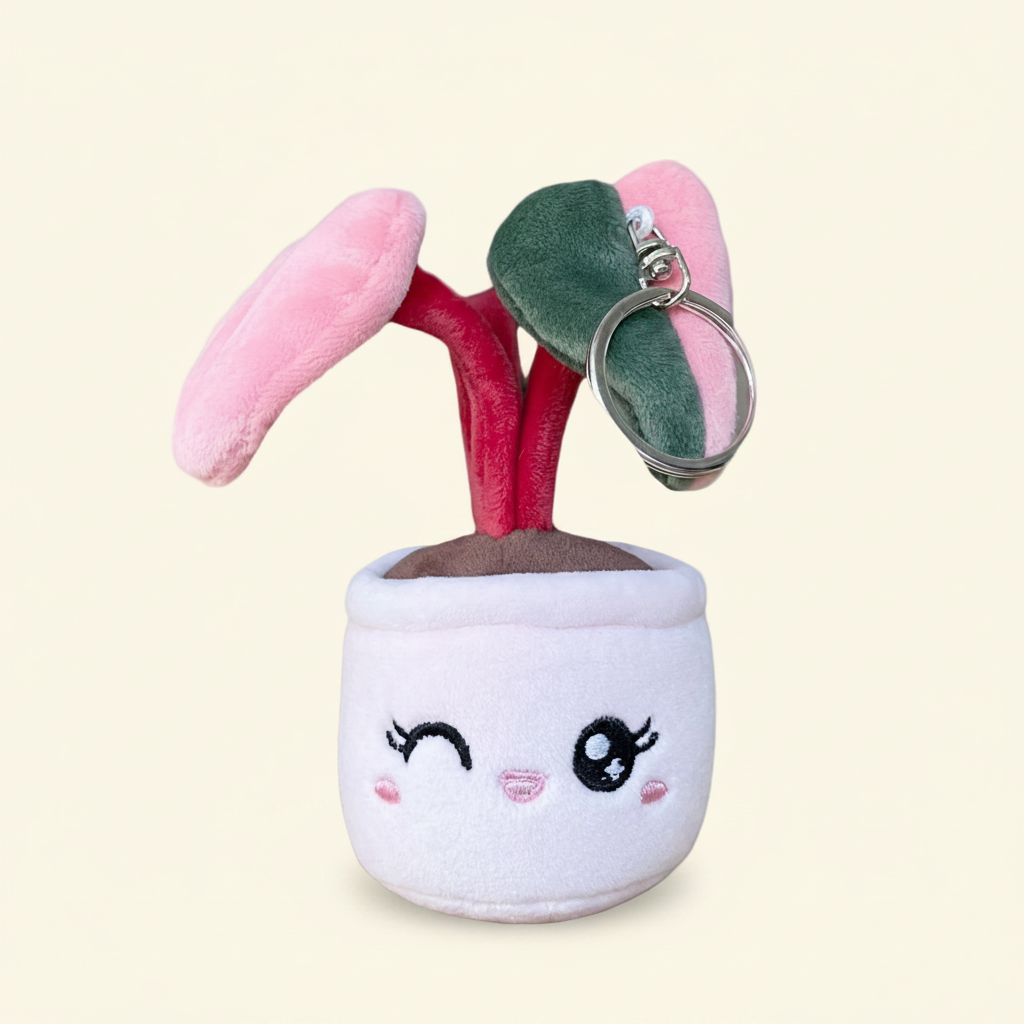 Pink Princess Philodendron Plush Keychain – 5" Plant Bag Charm