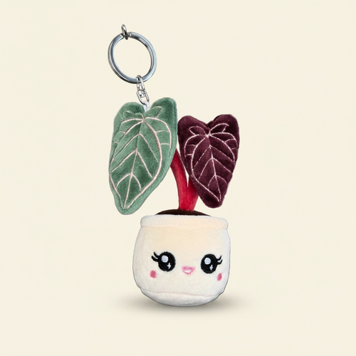 Anthurium Red Crystal Plush Keychain on clean warm ivory background, zero shadows — Blushiez editorial product photo