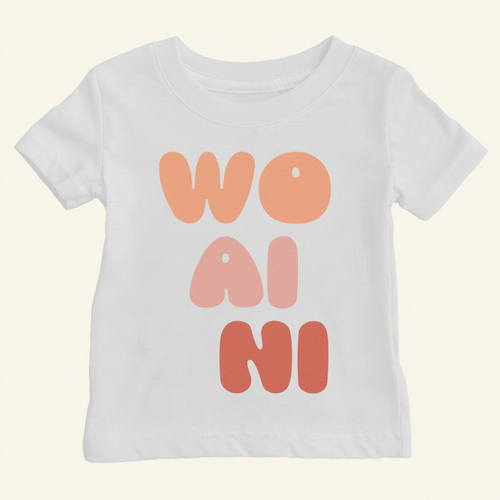 Wo Ai Ni Shirt (Baby) on ivory background