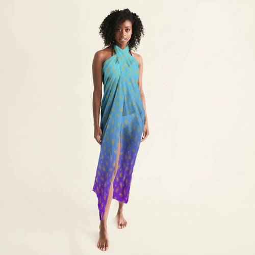 Peacock Henna Women's Swim Cover with model on ivory background