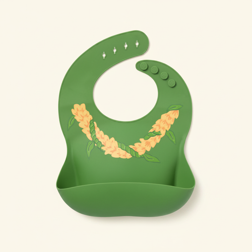 Silicone Bib on clean warm ivory background, zero shadows — CULTR editorial product photo