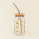 Henna Peacock Glass Tumbler on ivory background