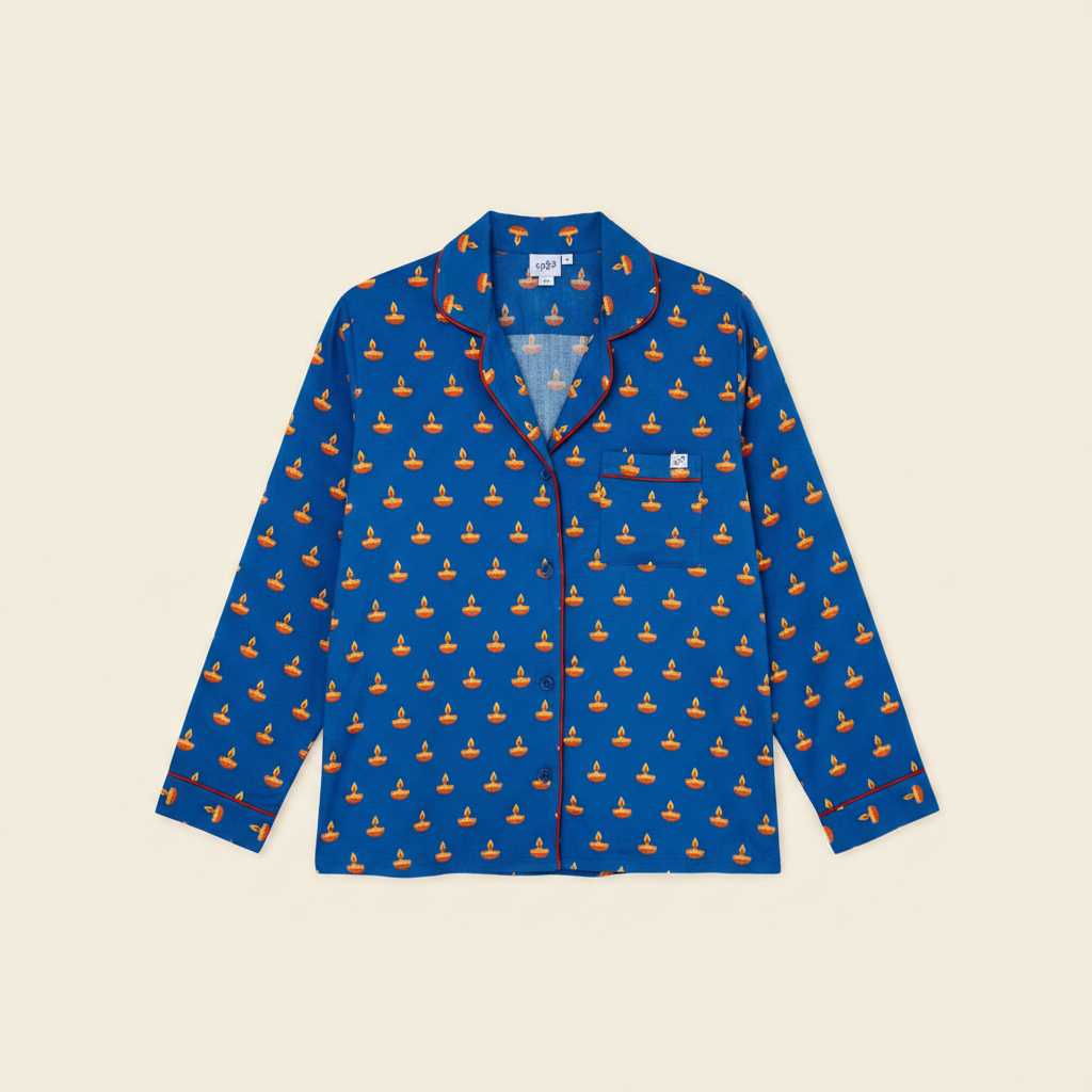 Adult Long Sleeve Button-Down Top – Blue Diya