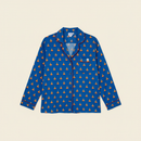 Adult Long Sleeve Button-Down Top – Blue Diya on clean warm ivory background, zero shadows — CULTR editorial product photo