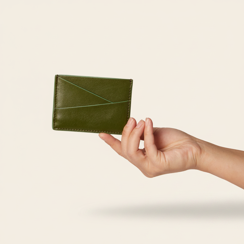 Cactus Puzzle Cardholder model with natural ground shadow on warm ivory background