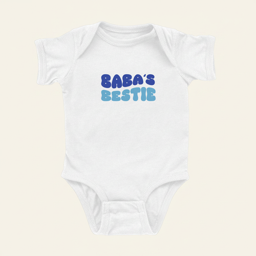 Baba's Bestie Onesie on ivory background