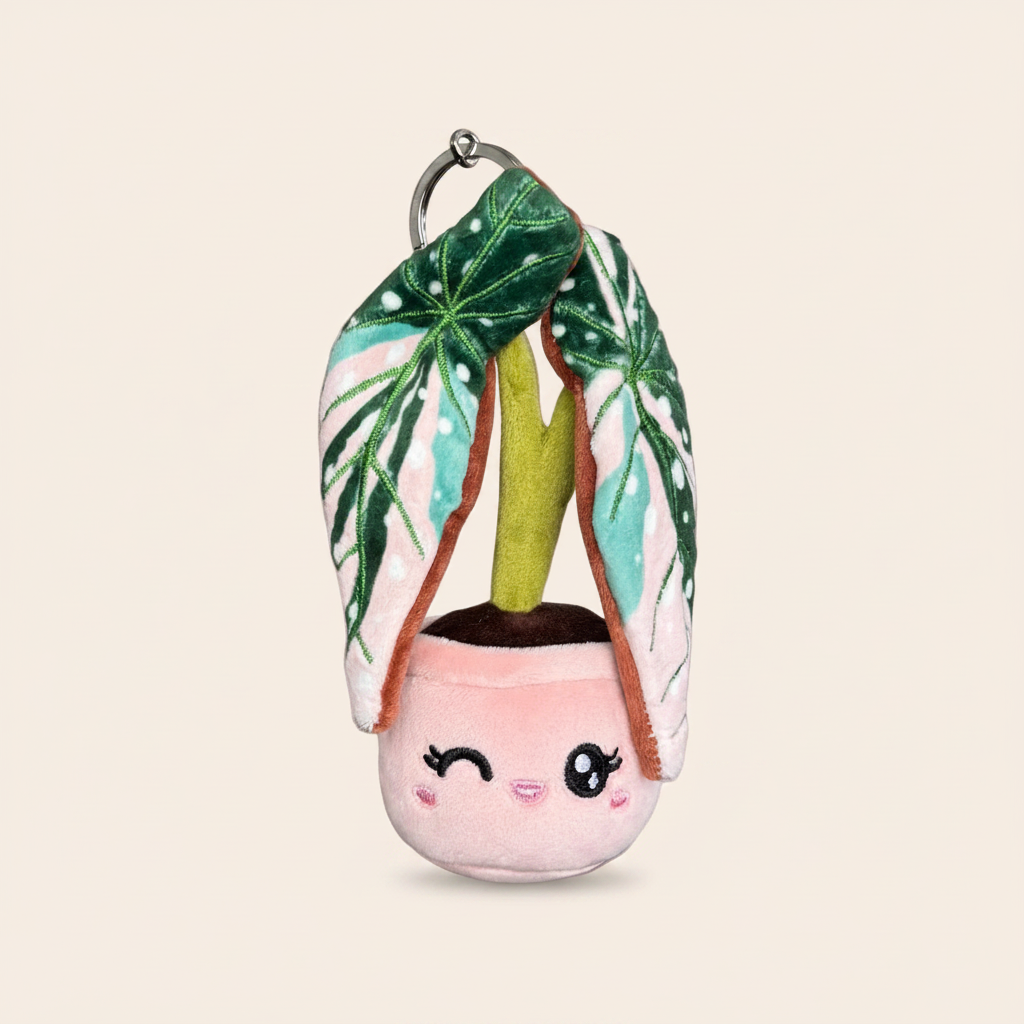 Variegated Begonia maculata Plush Keychain – 5″ Polka-Dot Houseplant Bag Charm