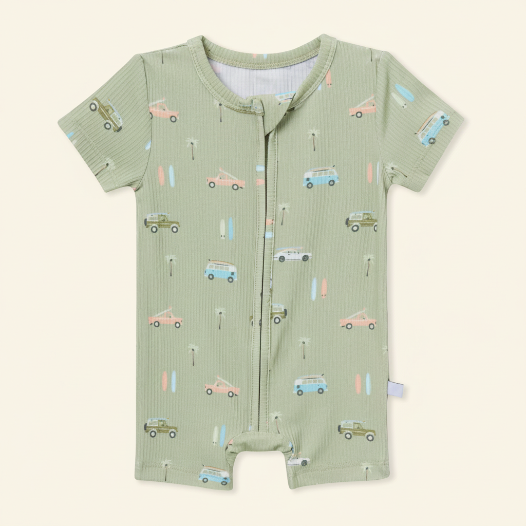 Short Zip Romper flat lay on clean warm ivory background, zero shadows — CULTR editorial product photo