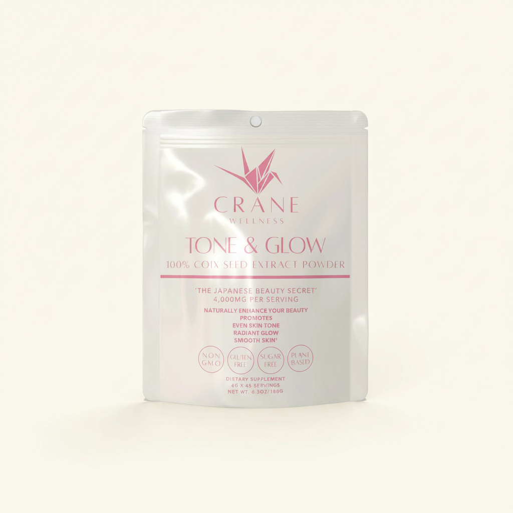 Tone and Glow Coix Seed Extract Powder on ivory background