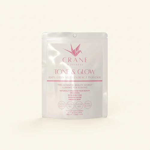 Tone and Glow Coix Seed Extract Powder on ivory background