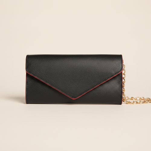 Gala Clutch / Wallet-on-Chain (Black) on clean warm ivory background, zero shadows, no logos — CULTR editorial product photo