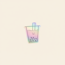 Holographic Boba Vinyl Sticker on clean warm ivory background with flat ambient light — CULTR editorial product photo