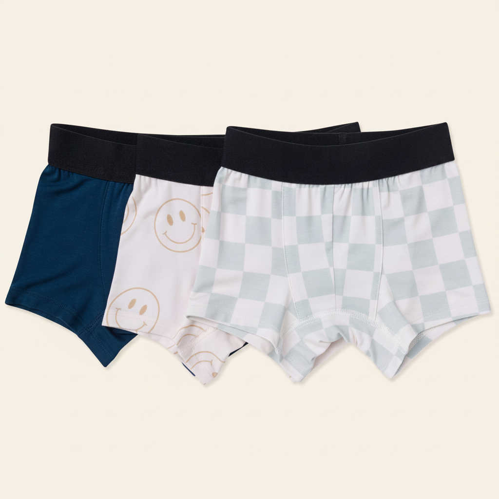 Boxer Brief 3-Pack flat lay on clean warm ivory background, zero shadows — CULTR editorial product photo