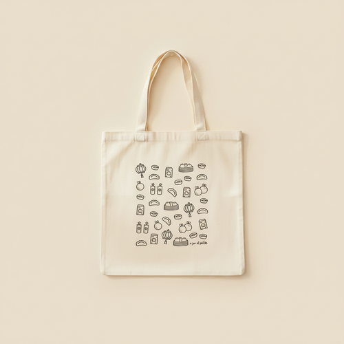 Lunar New Year Cotton Tote on plain solid #E9E6DC background, no shadows, no logos, flat lightbox lighting — CULTR editorial product photo