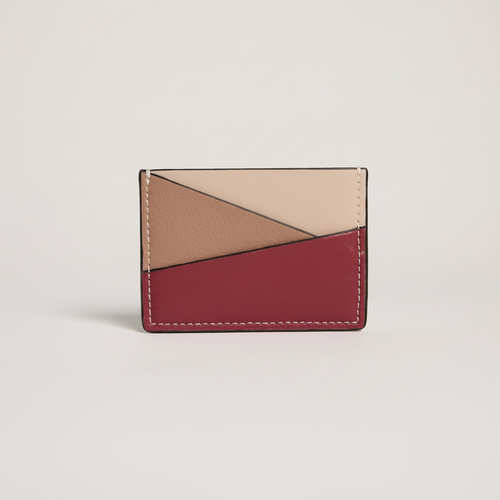Gala Puzzle Cardholder (Red Mix) on clean warm ivory background, zero shadows, no logos — CULTR editorial product photo