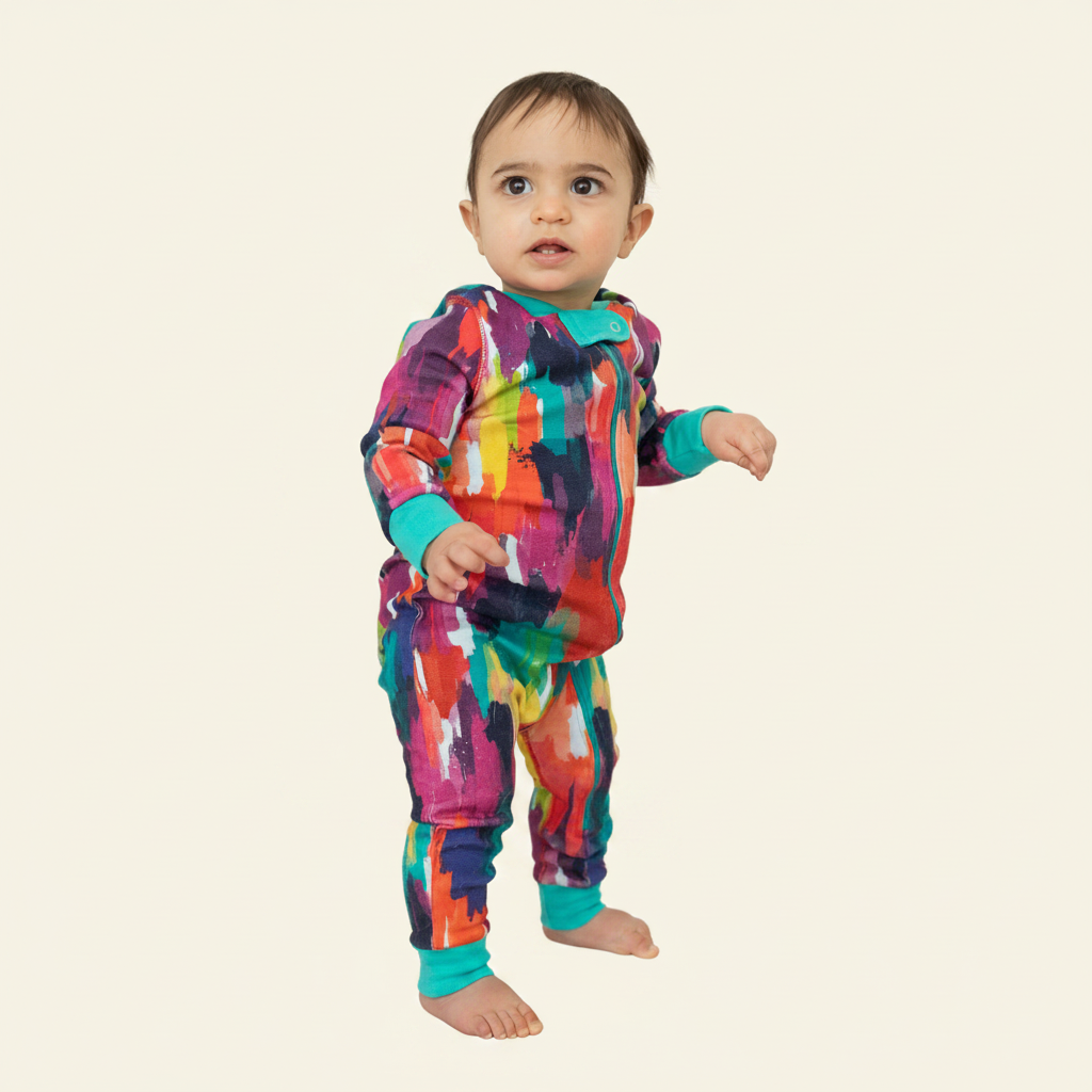 Baby Sleeper – Holi Hues with model on ivory background