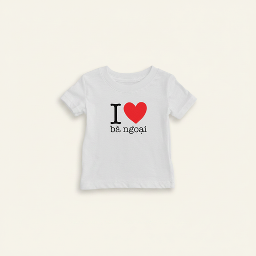 I Heart Grandma Vietnamese Baby T-Shirt (Maternal) flat lay on clean warm ivory background, zero shadows — CULTR editorial product photo