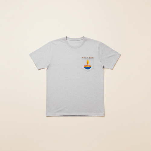 Adult Short Sleeve Pocket Tee – Blue Diya on clean warm ivory background, zero shadows — CULTR editorial product photo