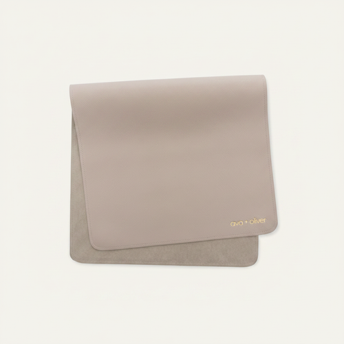 Vegan Leather Changing Mat Grey on clean warm ivory background, zero shadows — CULTR editorial product photo