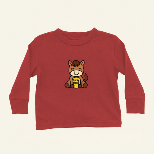 Lucky Zodiac Toddler Long Sleeve (Horse) flat lay on clean warm ivory background, zero shadows — CULTR editorial product photo