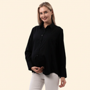 Classic Button Down Maternity Shirt model on warm ivory background