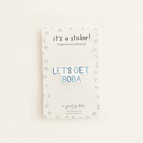 Let's Get Boba Vinyl Sticker on warm ivory background