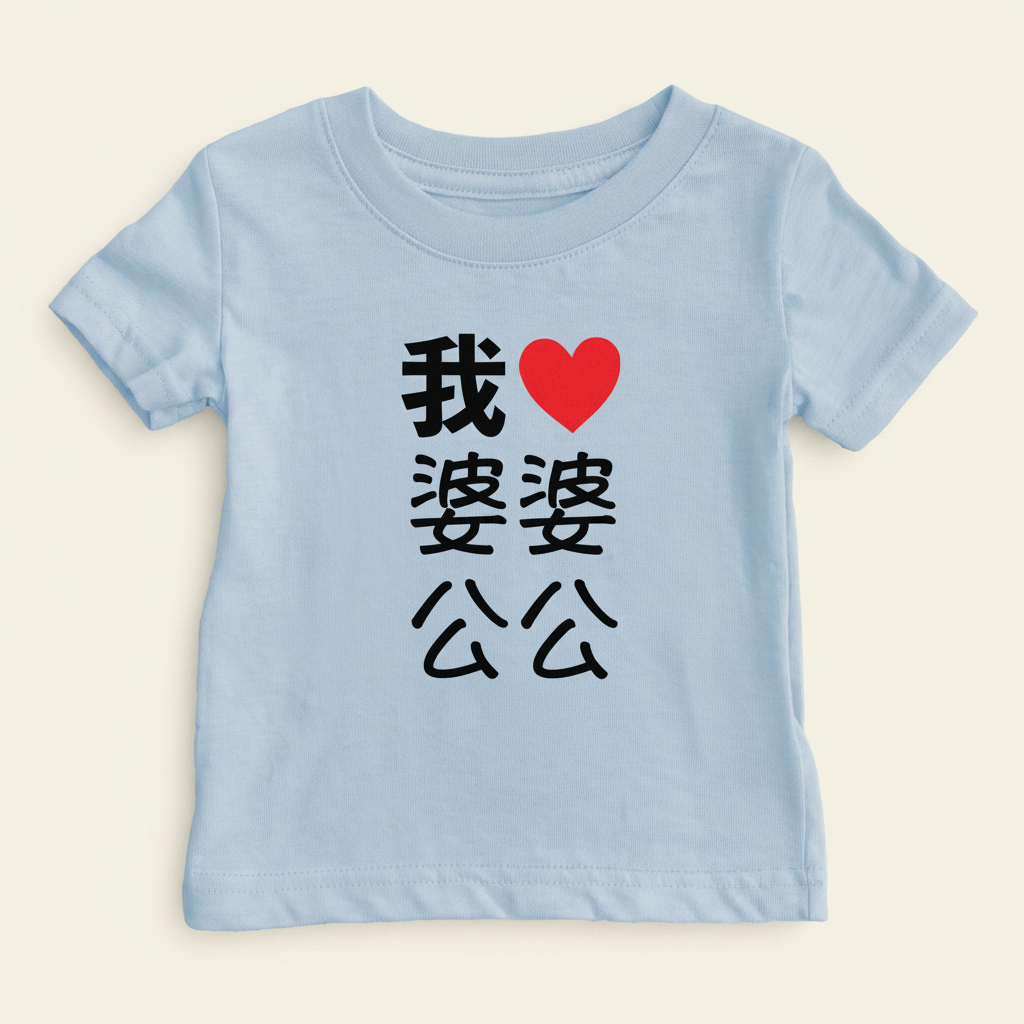 I Heart Grandma Grandpa Chinese Baby T-shirt (Maternal)
