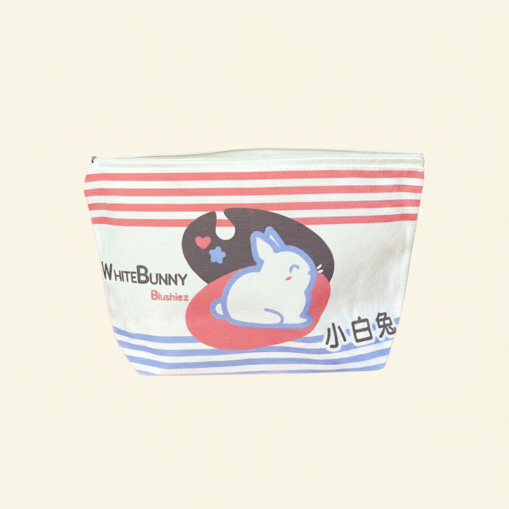 White Bunny Zippered Canvas Pouch
