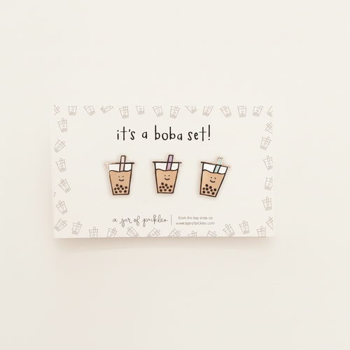 Boba Pin Set of 3 on clean #EBE6D9 warm greige background with flat ambient light — CULTR editorial product photo