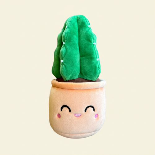 Cuddly Cactus Plushie on clean warm ivory background, zero shadows — Blushiez editorial product photo