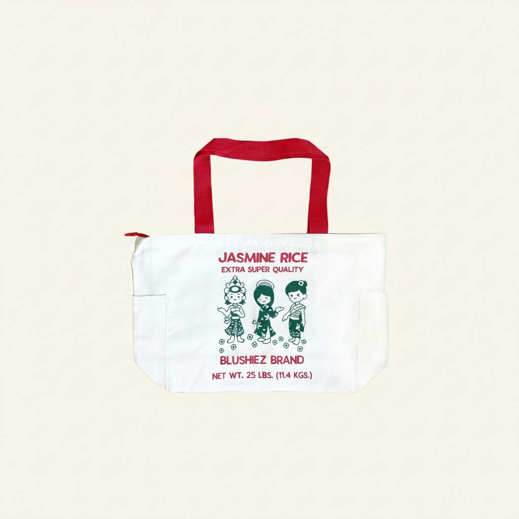 Premium Jasmine Rice Tote Bag – 15″ Canvas Zip-Top Bag with Inner & Side Pockets
