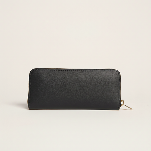Gala Long Wallet (Black / Lipstick Red) on clean warm ivory background, zero shadows, no logos — CULTR editorial product photo