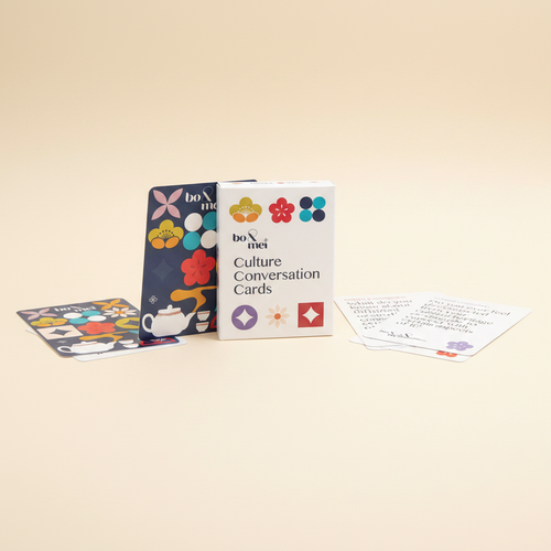 Culture Conversation Cards on clean warm ivory background, zero shadows — Bo & Mei editorial product photo