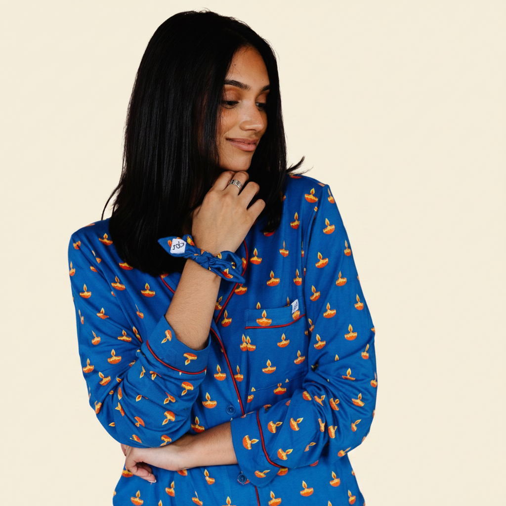 Adult Long Sleeve Button-Down Top – Blue Diya