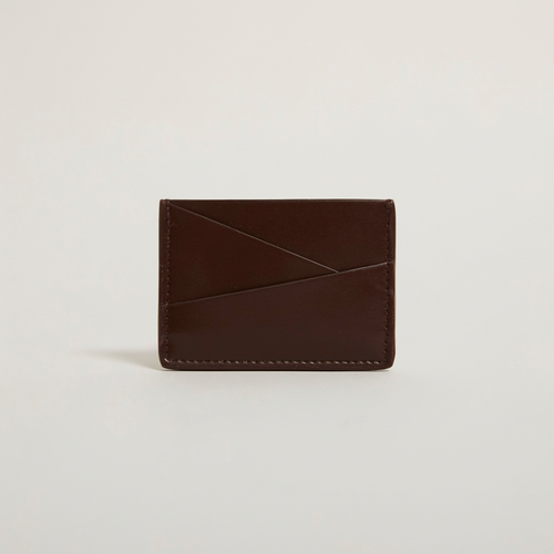 Pineapple Puzzle Cardholder (Dark Brown) on clean warm ivory background, zero shadows, no logos — CULTR editorial product photo