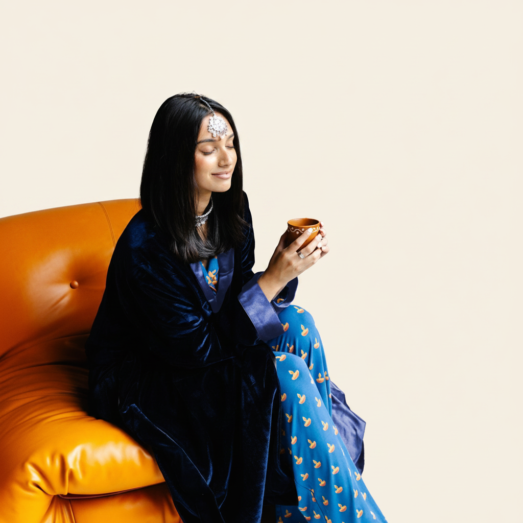 Adult Robe – Velvet & Satin – Blue Diya