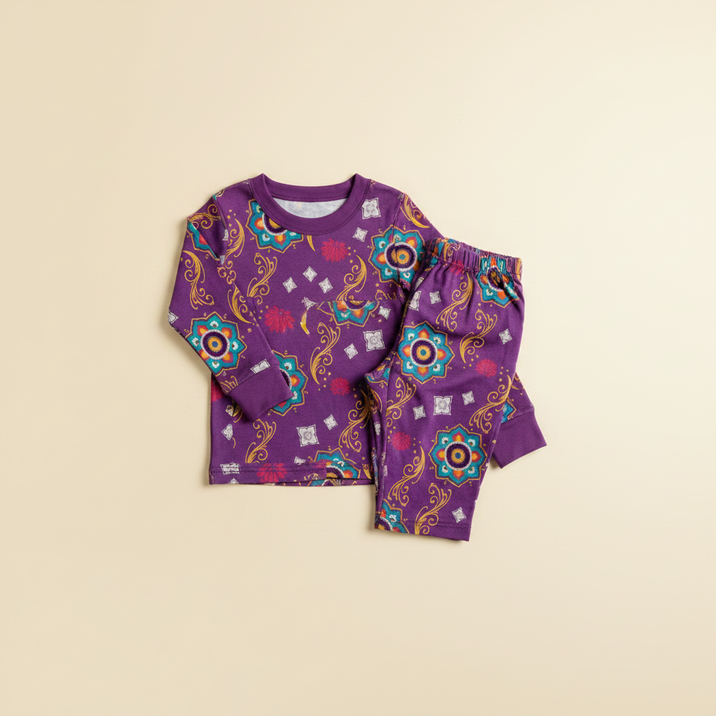 Big Kid Pajama Set – Purple Rangoli