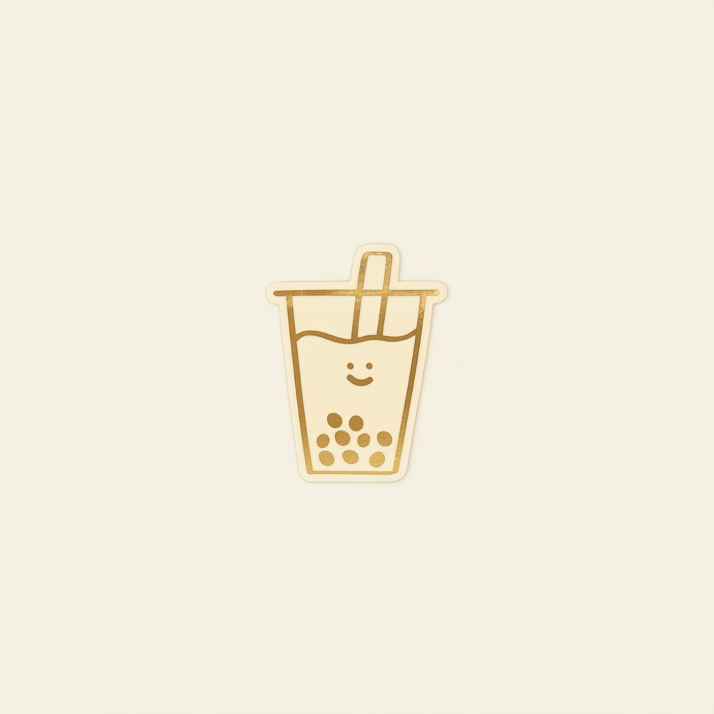 Boba Gold Foil Vinyl Sticker on clean warm ivory background with flat ambient light — CULTR editorial product photo