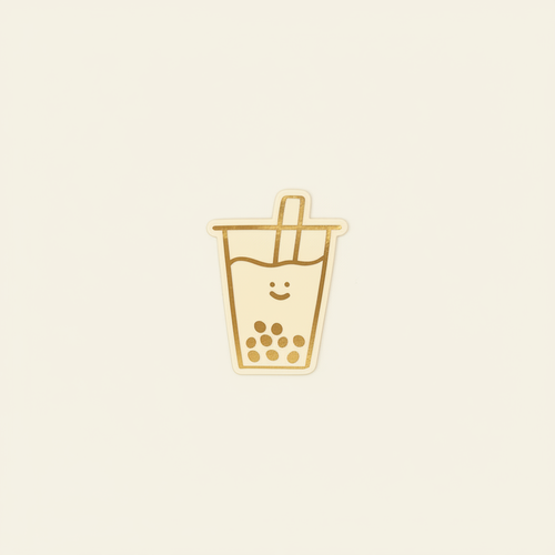 Boba Gold Foil Vinyl Sticker on clean warm ivory background with flat ambient light — CULTR editorial product photo