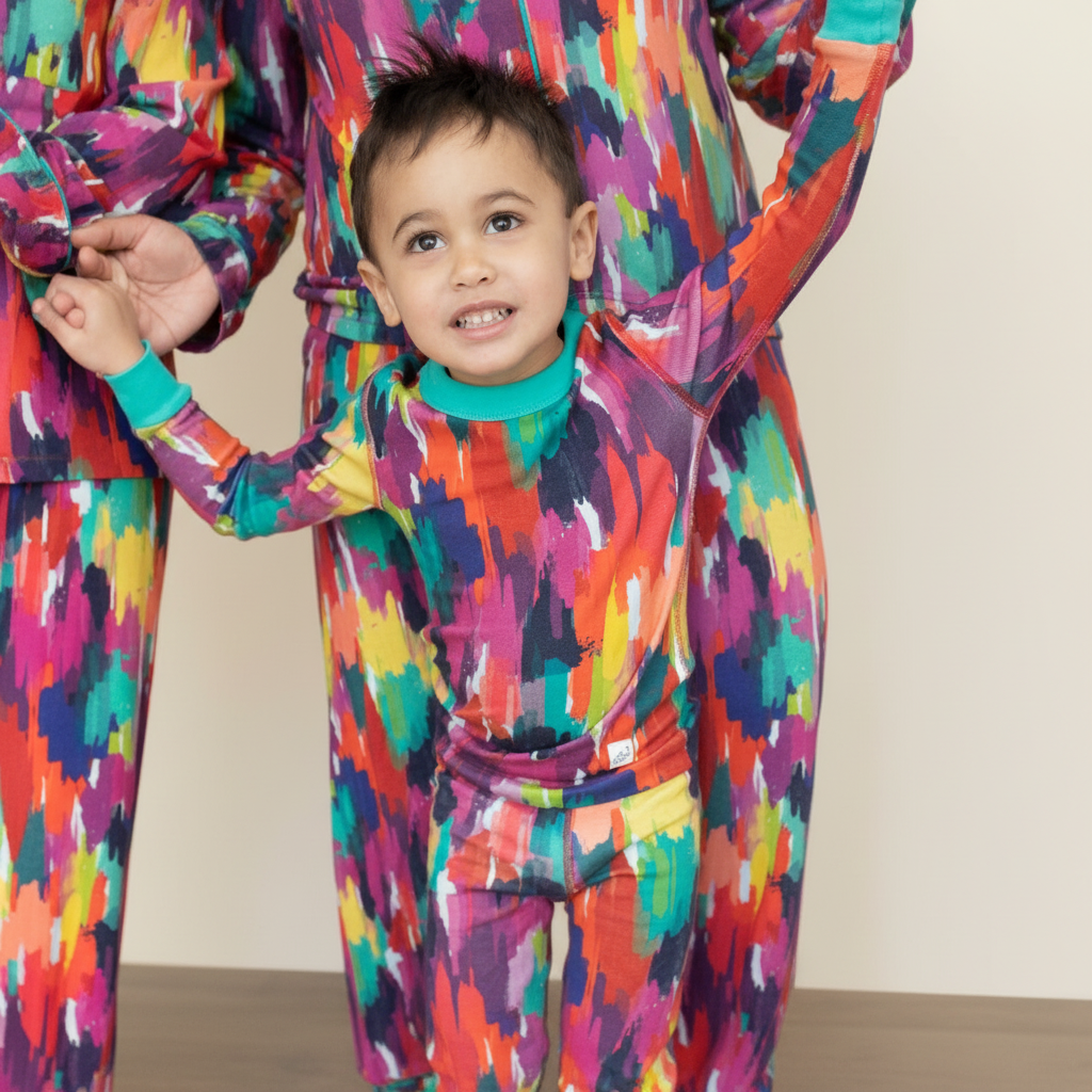 Toddler Set – Holi Hues with model on ivory background