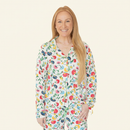 Adult model wearing the Zahra long sleeve button-down top