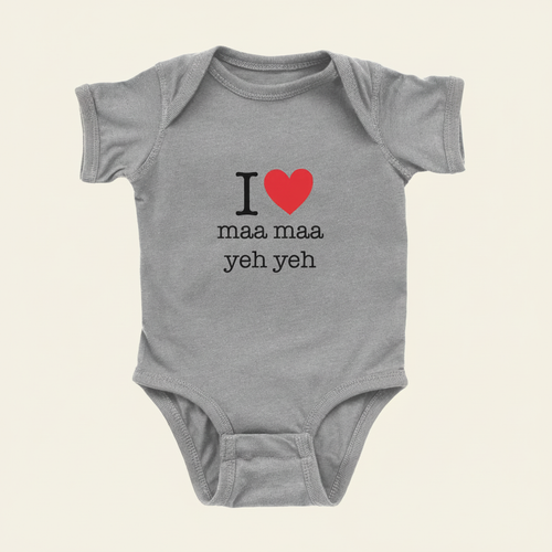 I ♡ Grandma & Grandpa Cantonese Onesie (Paternal) on ivory background