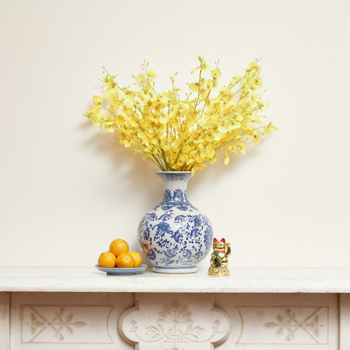 Yellow Dancing Orchid Flowers (10 stems) on ivory background